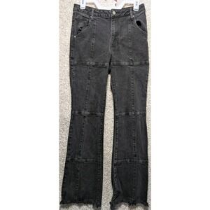 Womens Black Seamed Flare Jeans High Rise Raw Hem Faded Wash Size 5 tinseltown